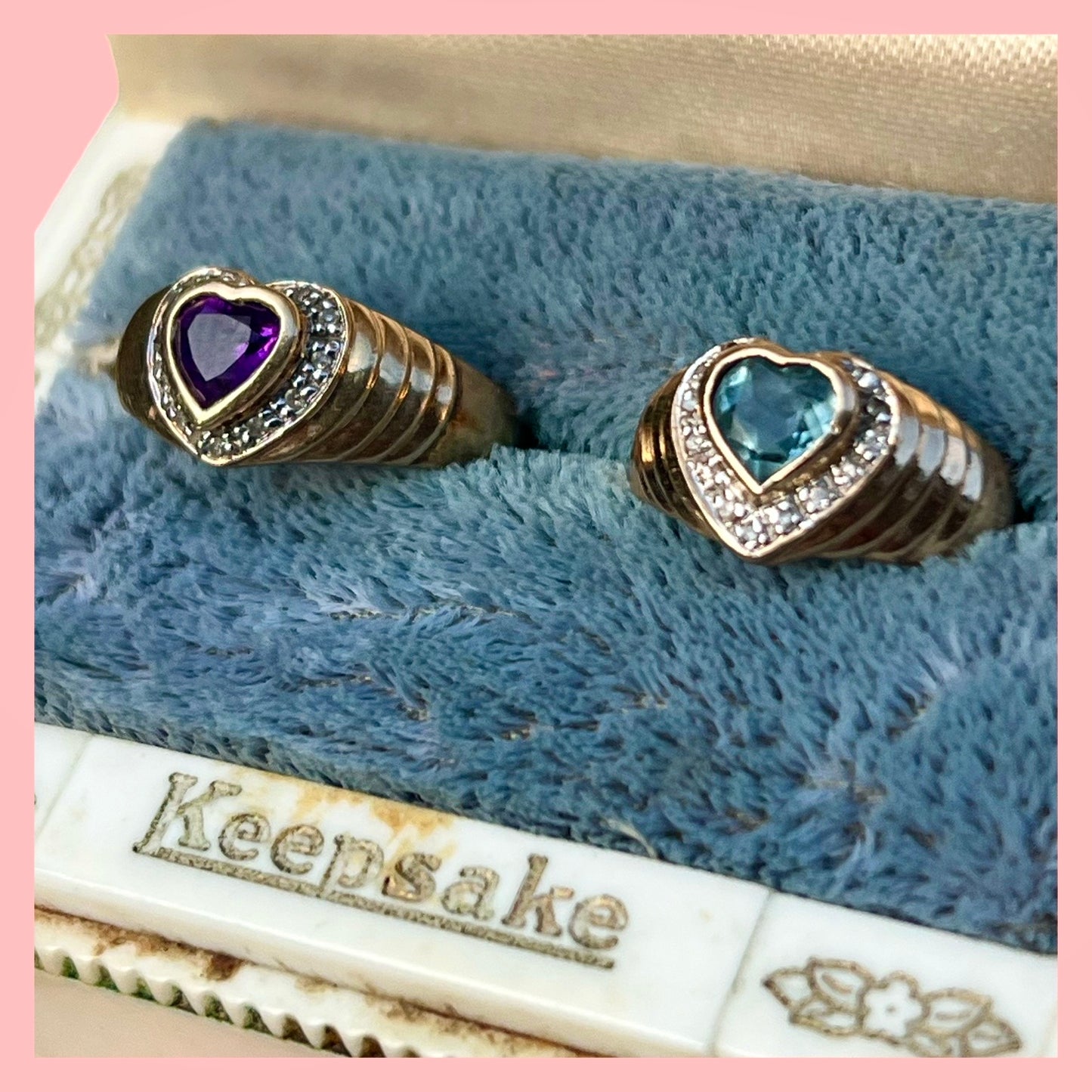 Vintage Blue Topaz and Diamond Heart Ring