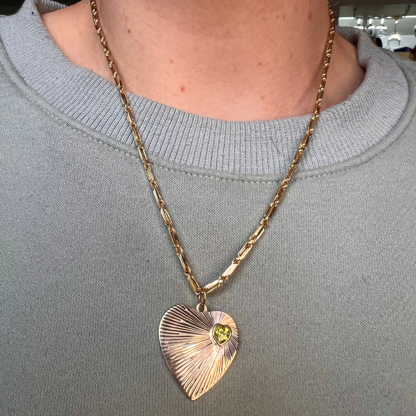 Vintage Engine Turned Heart with Heart Peridot