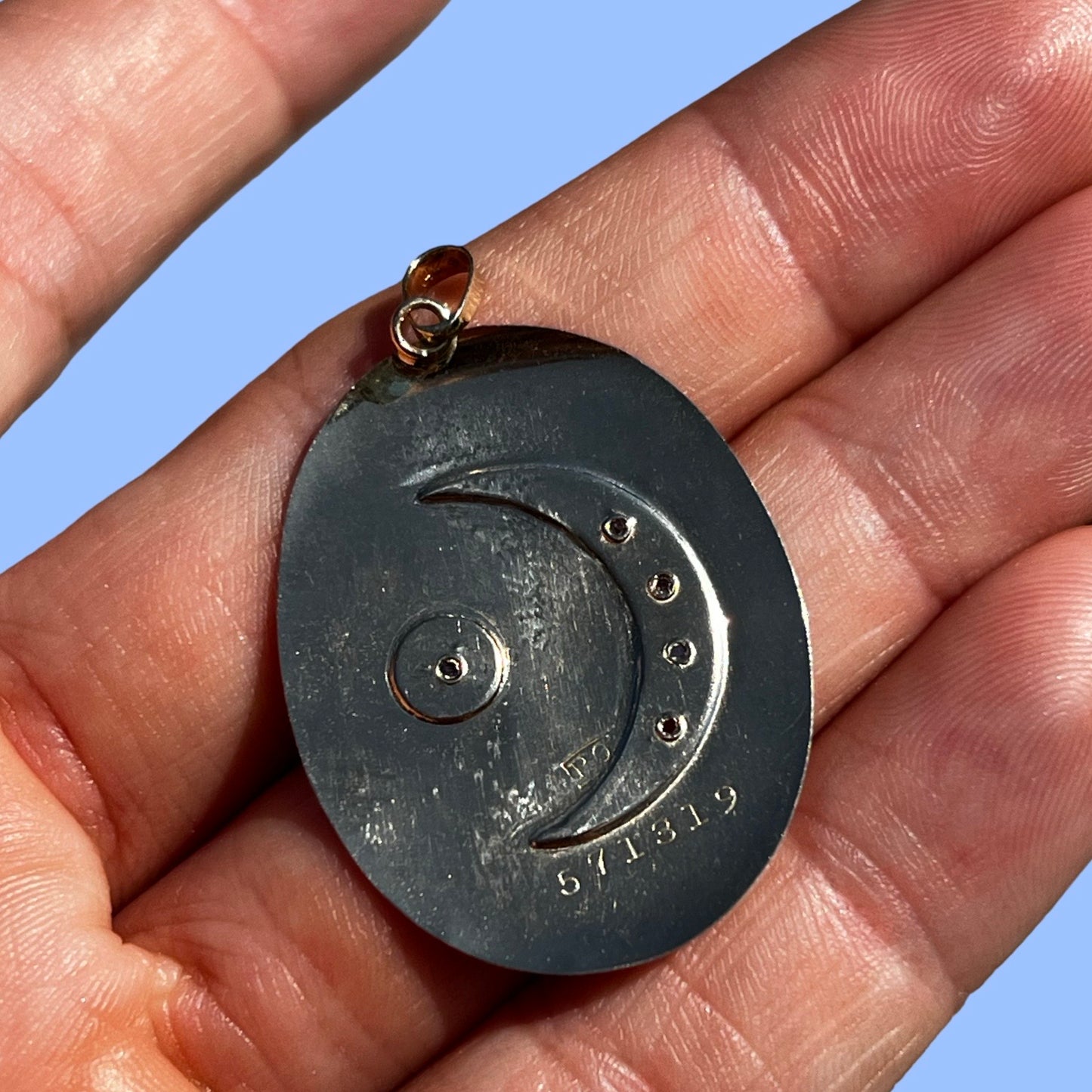 Antique Upcycled Diamond Moon and Star Disc Pendant