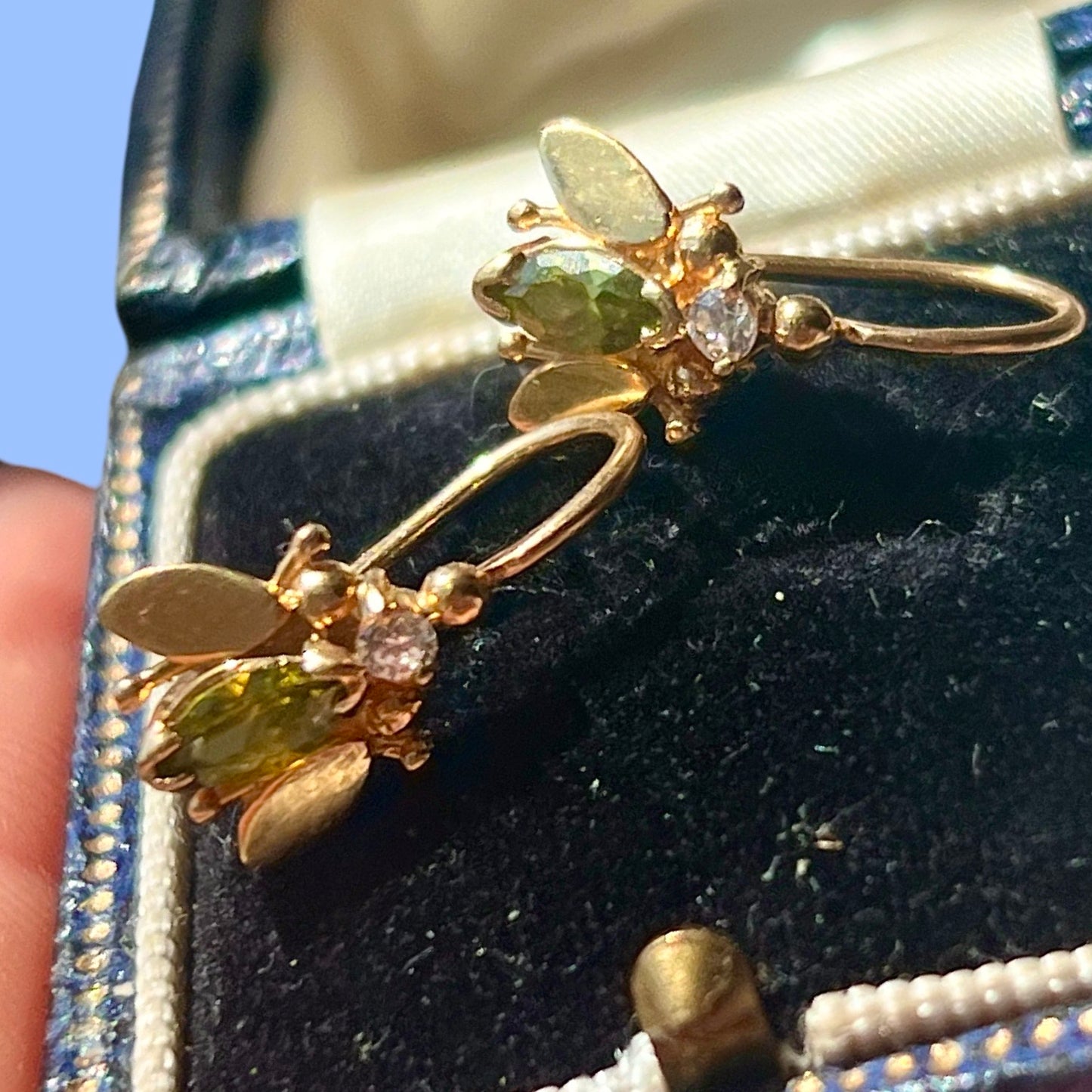 Vintage 18k Diamond and Peridot Fly Earrings