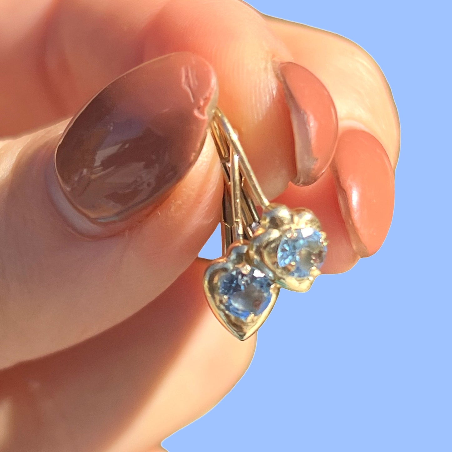 Vintage 14k Blue 'Topaz' Heart Earrings
