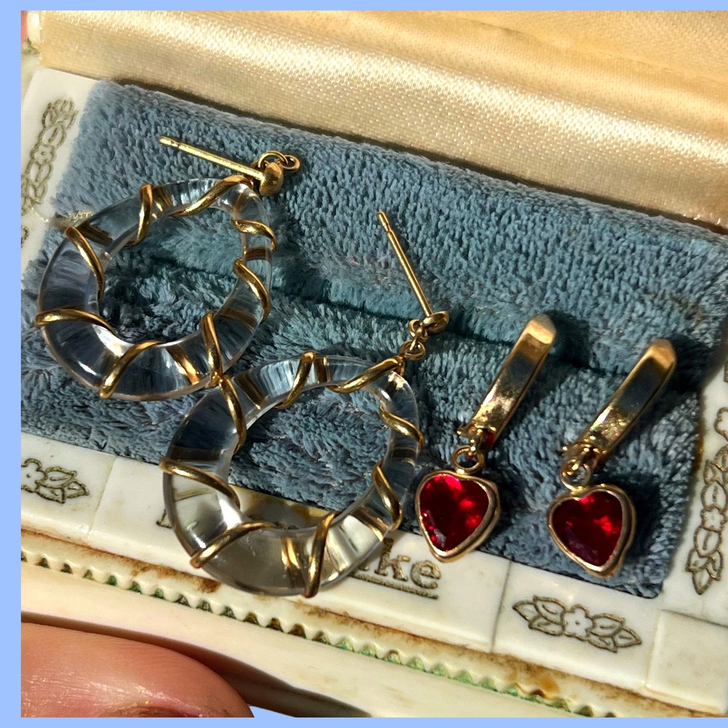 Vintage 14k Lucite and Gold Twist Earrings
