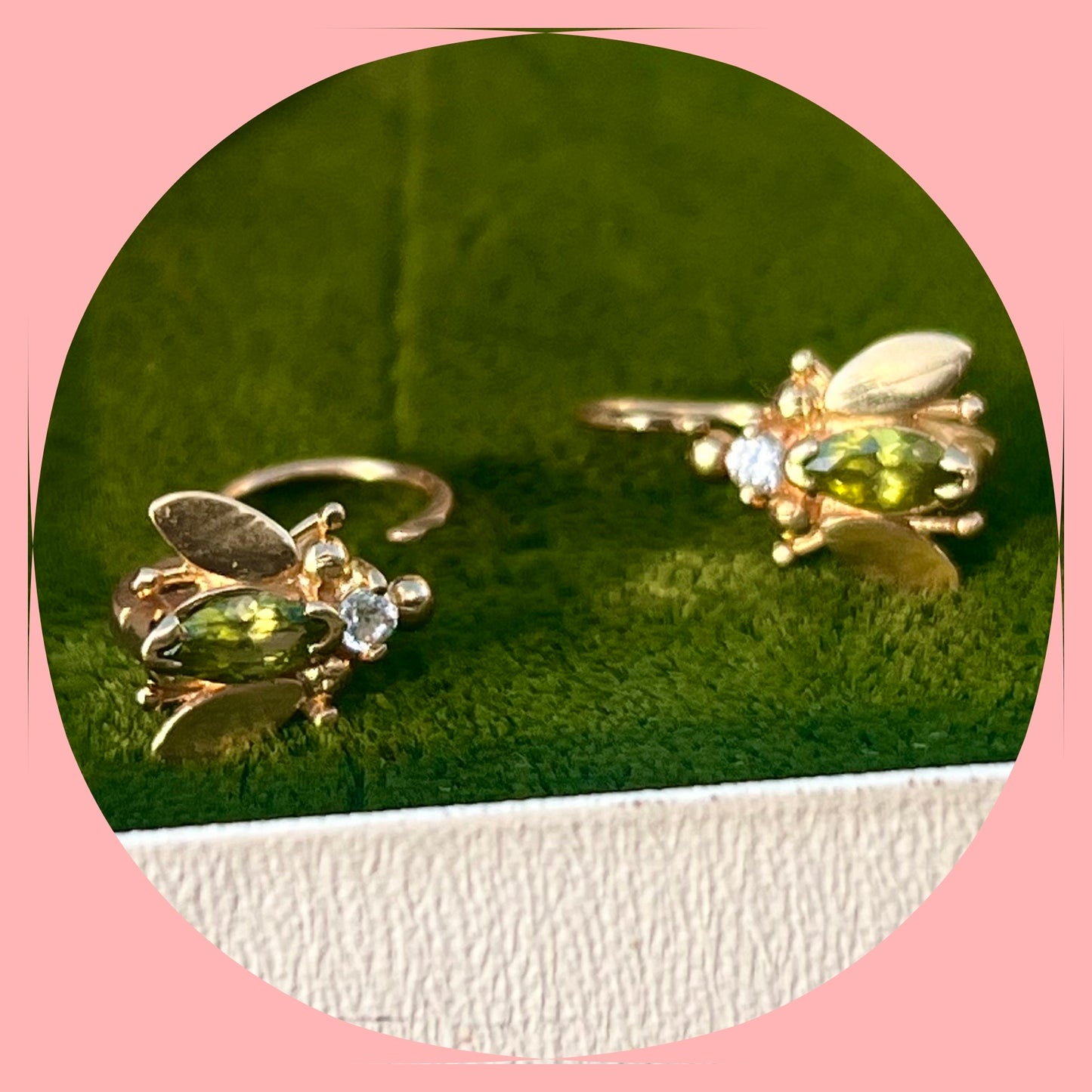 Vintage 18k Diamond and Peridot Fly Earrings