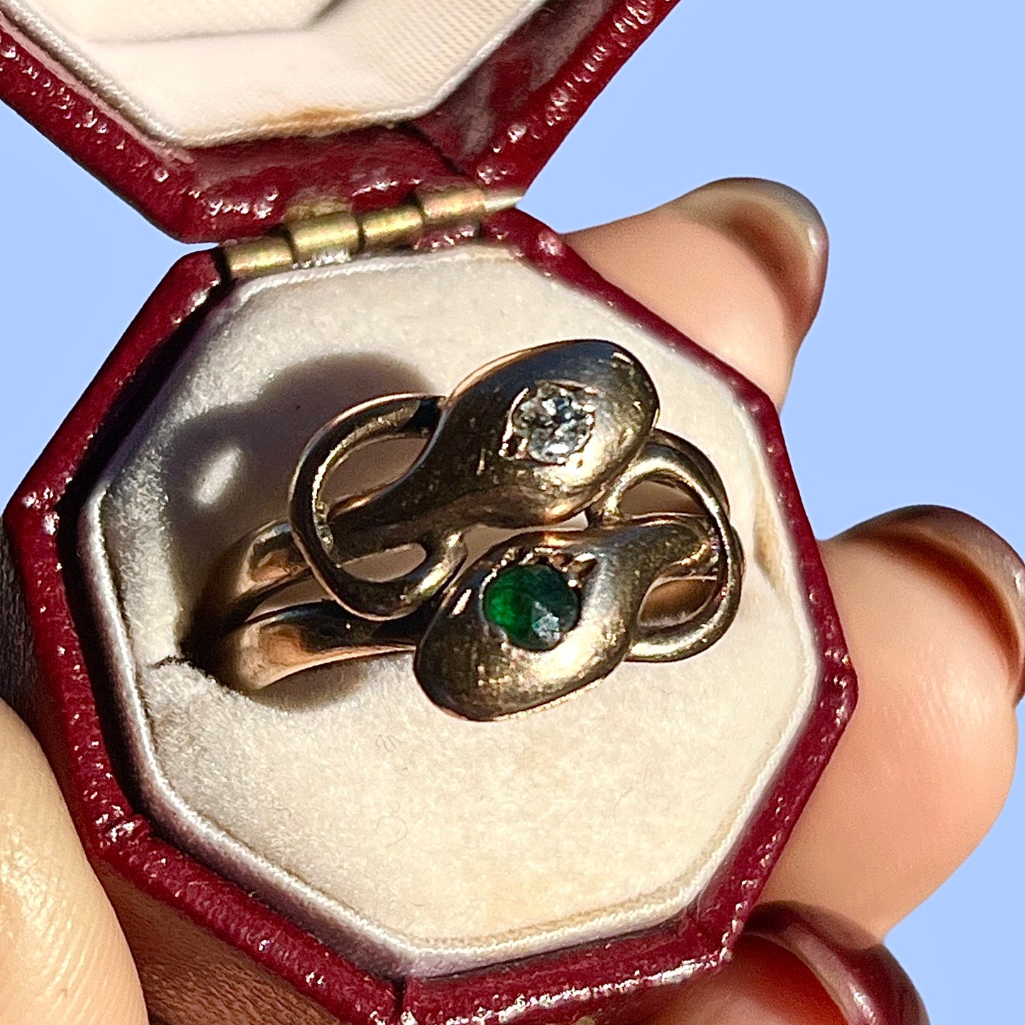 Antique 10k Diamond and Emerald Snake Ring