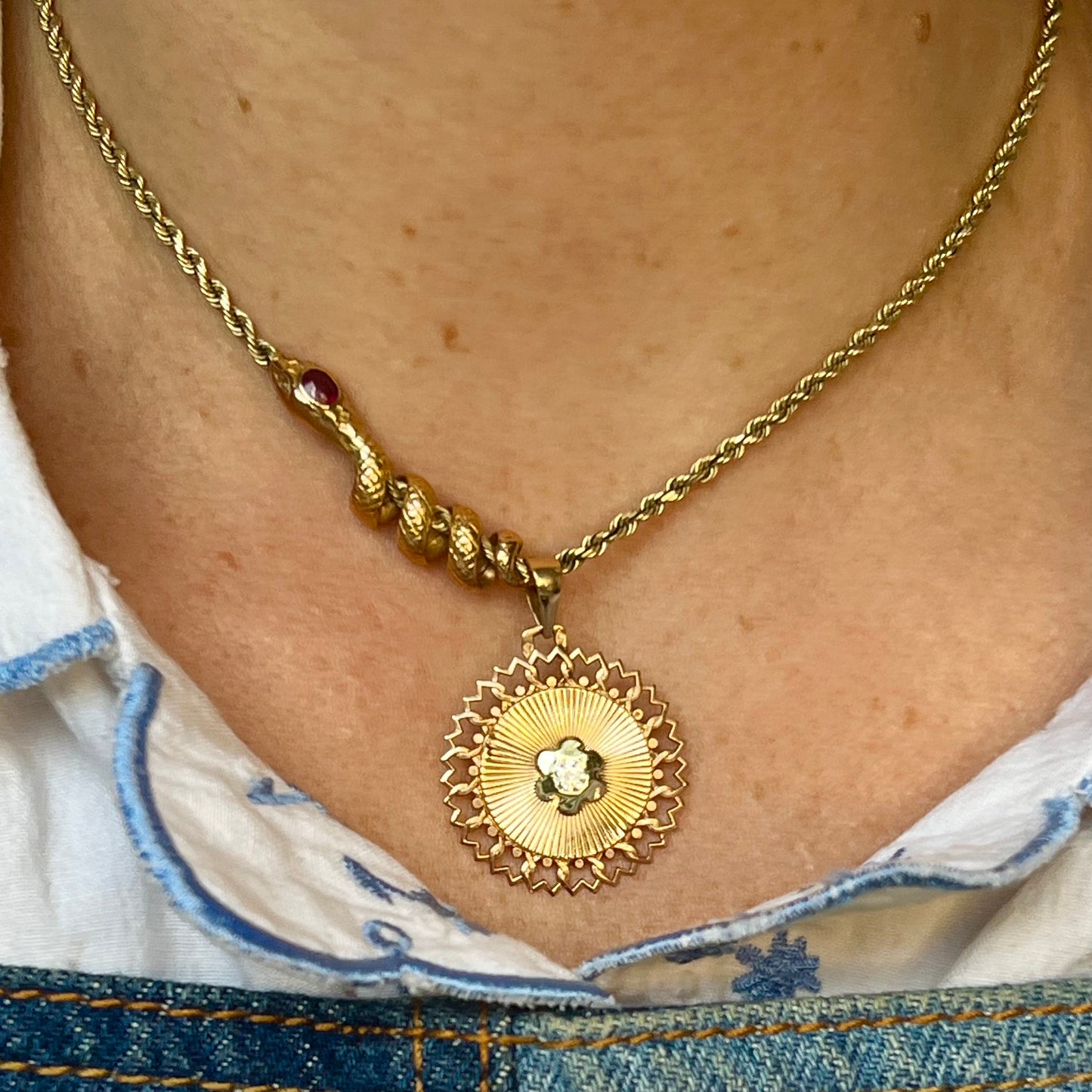 Vintage 14k Diamond Engine Turned Pendant