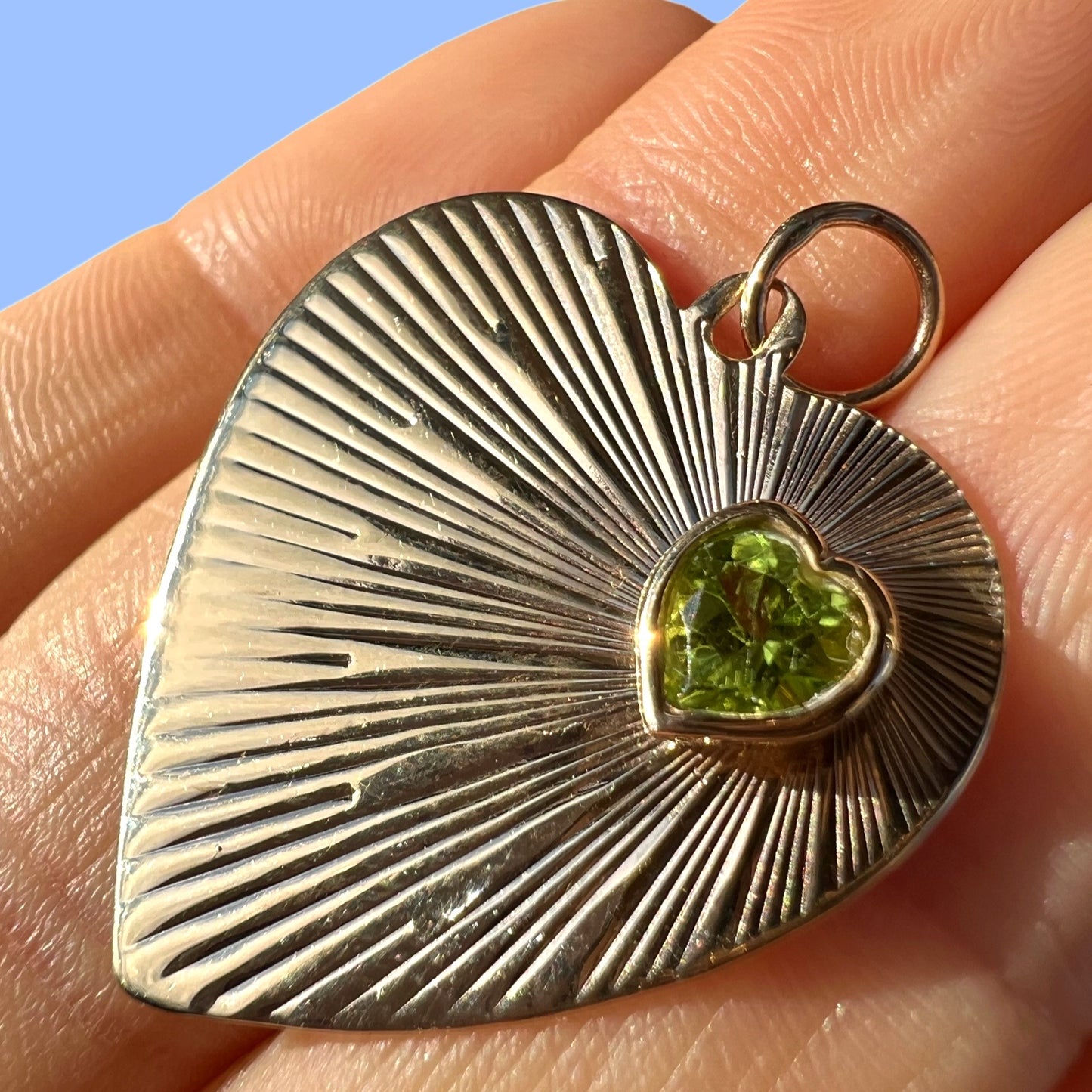 Vintage Engine Turned Heart with Heart Peridot