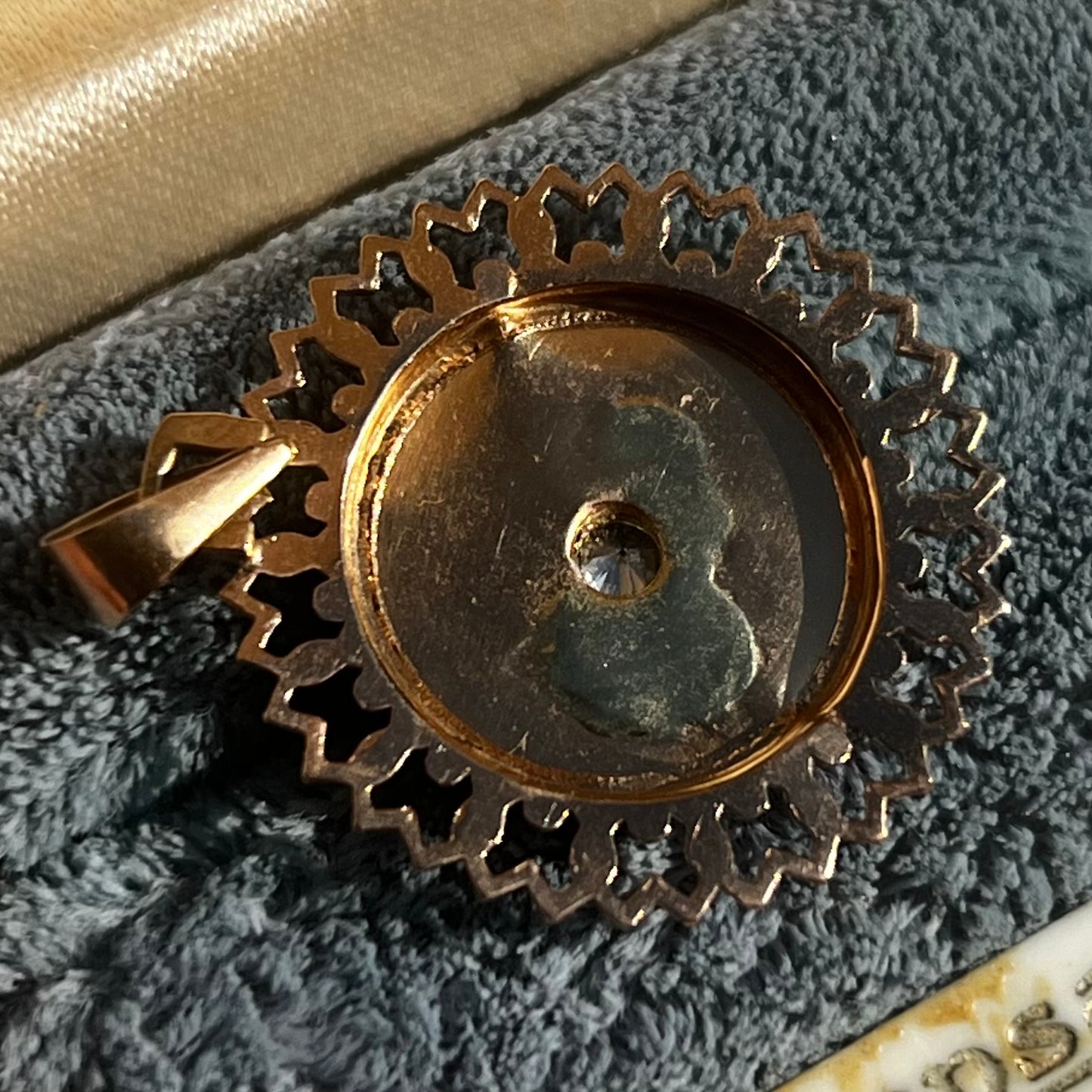 Vintage 14k Diamond Engine Turned Pendant