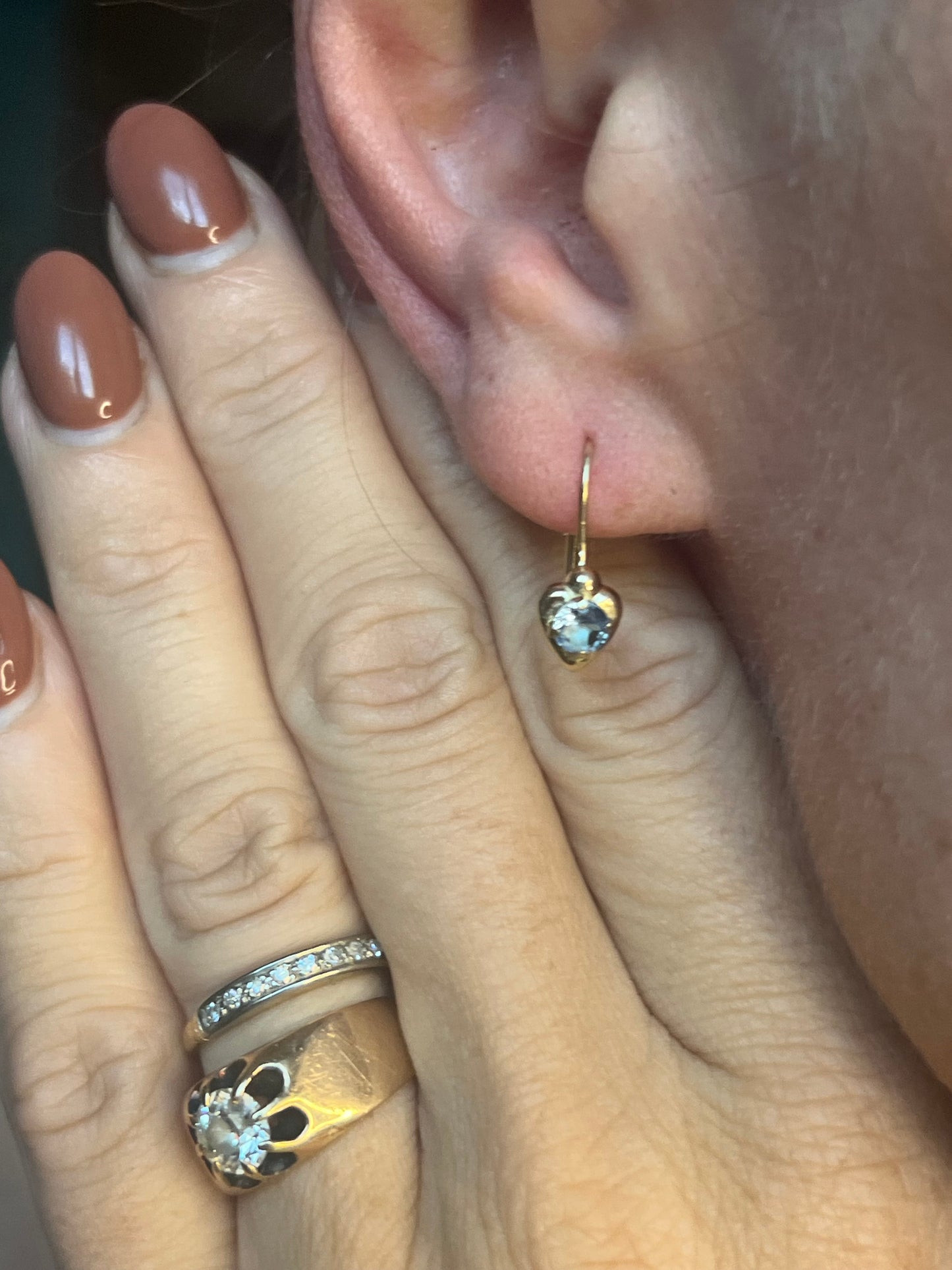 Vintage 14k Blue 'Topaz' Heart Earrings