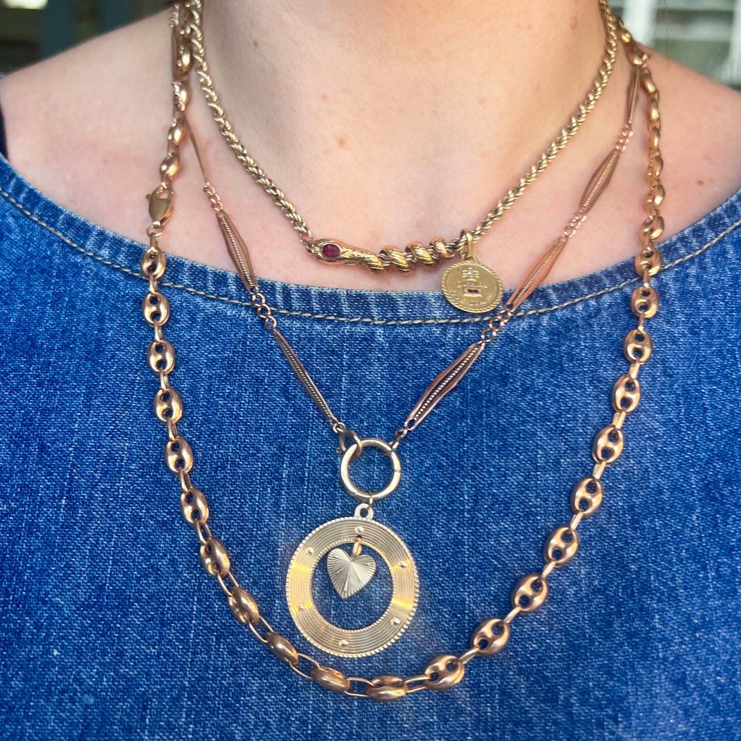 Vintage 14k Engine Turned Disc with Floating Heart