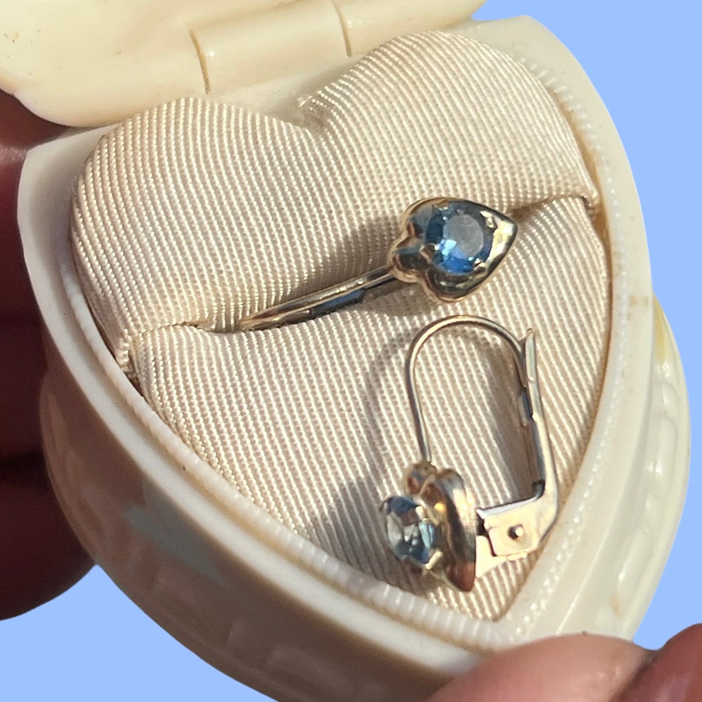 Vintage 14k Blue 'Topaz' Heart Earrings