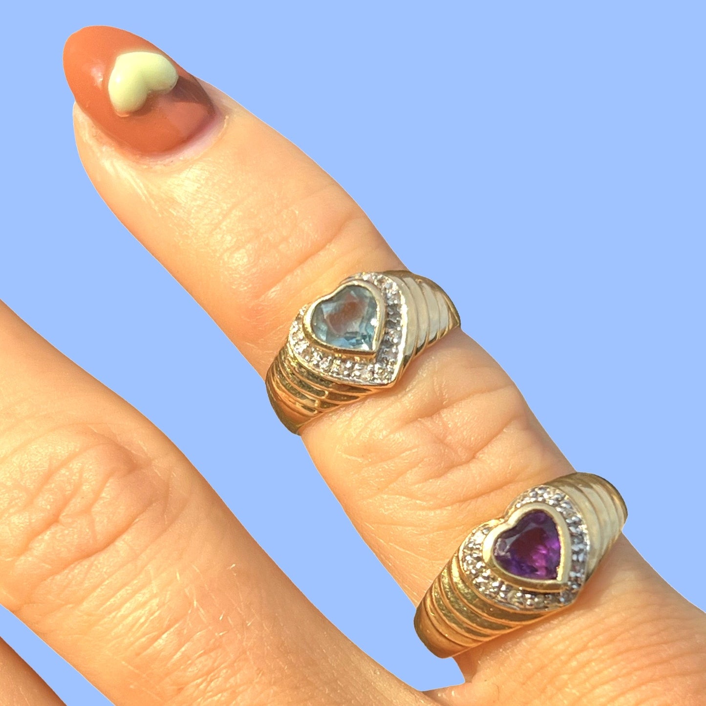 Vintage Blue Topaz and Diamond Heart Ring