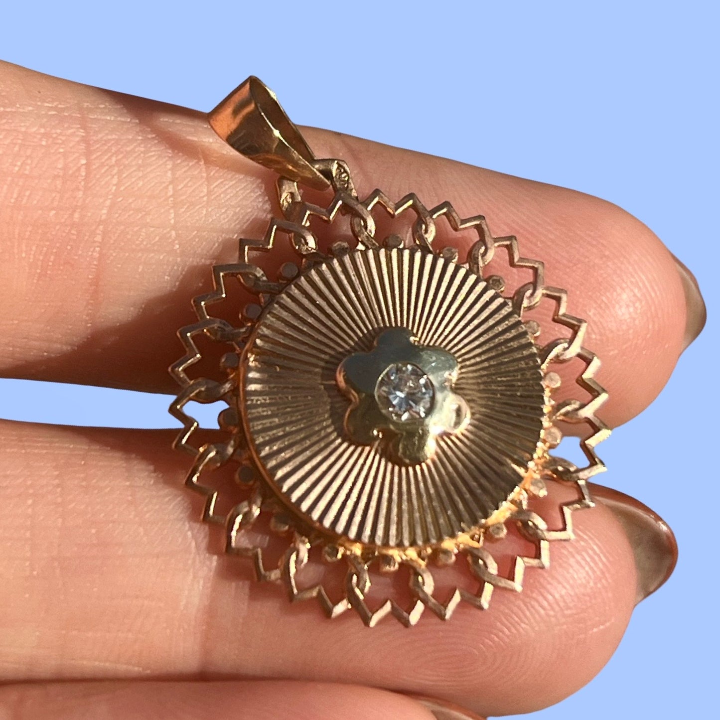 Vintage 14k Diamond Engine Turned Pendant
