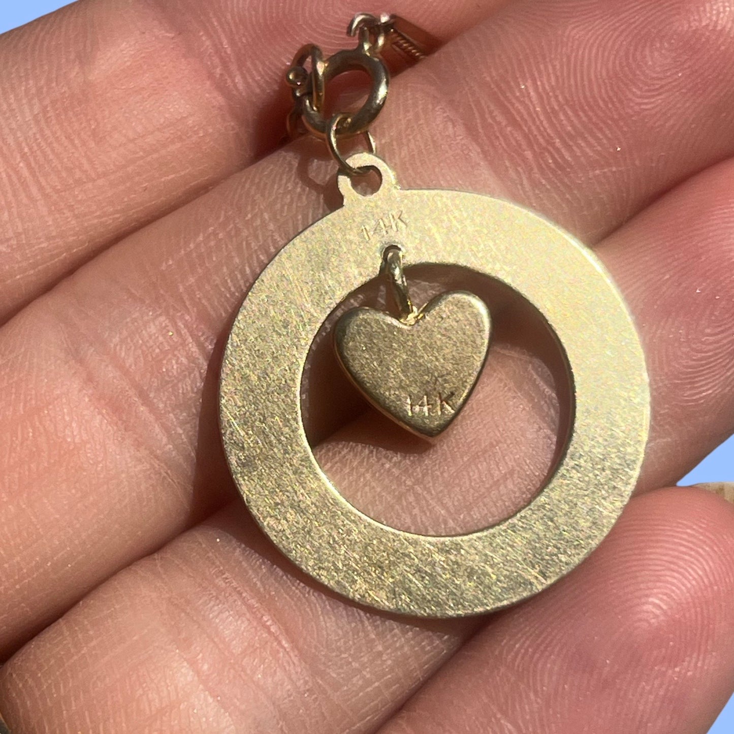 Vintage 14k Engine Turned Disc with Floating Heart