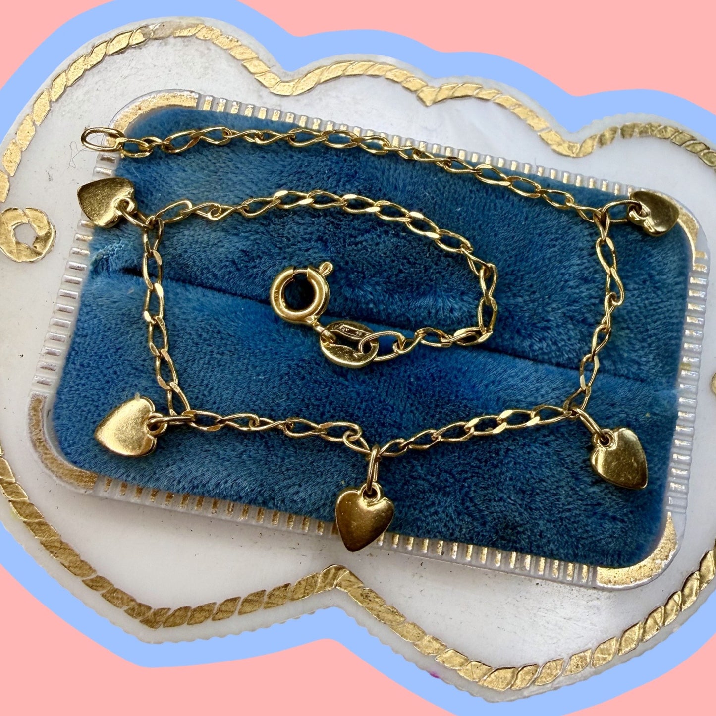 Vintage 14k Heart Charm Bracelet