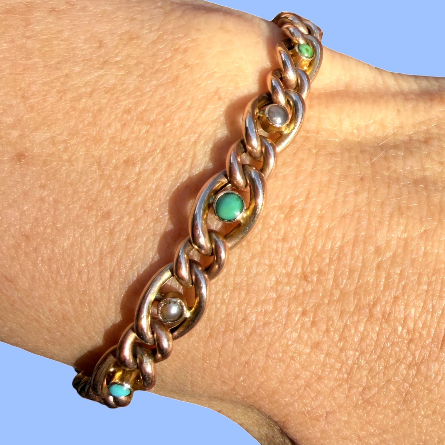 Antique 9k Turquoise and Pearl Bracelet