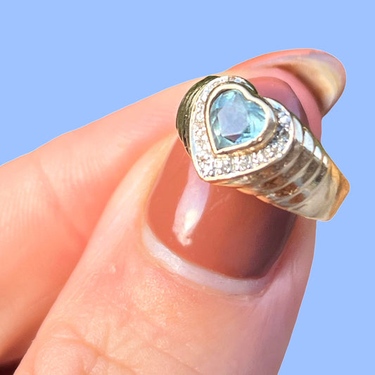 Vintage Blue Topaz and Diamond Heart Ring