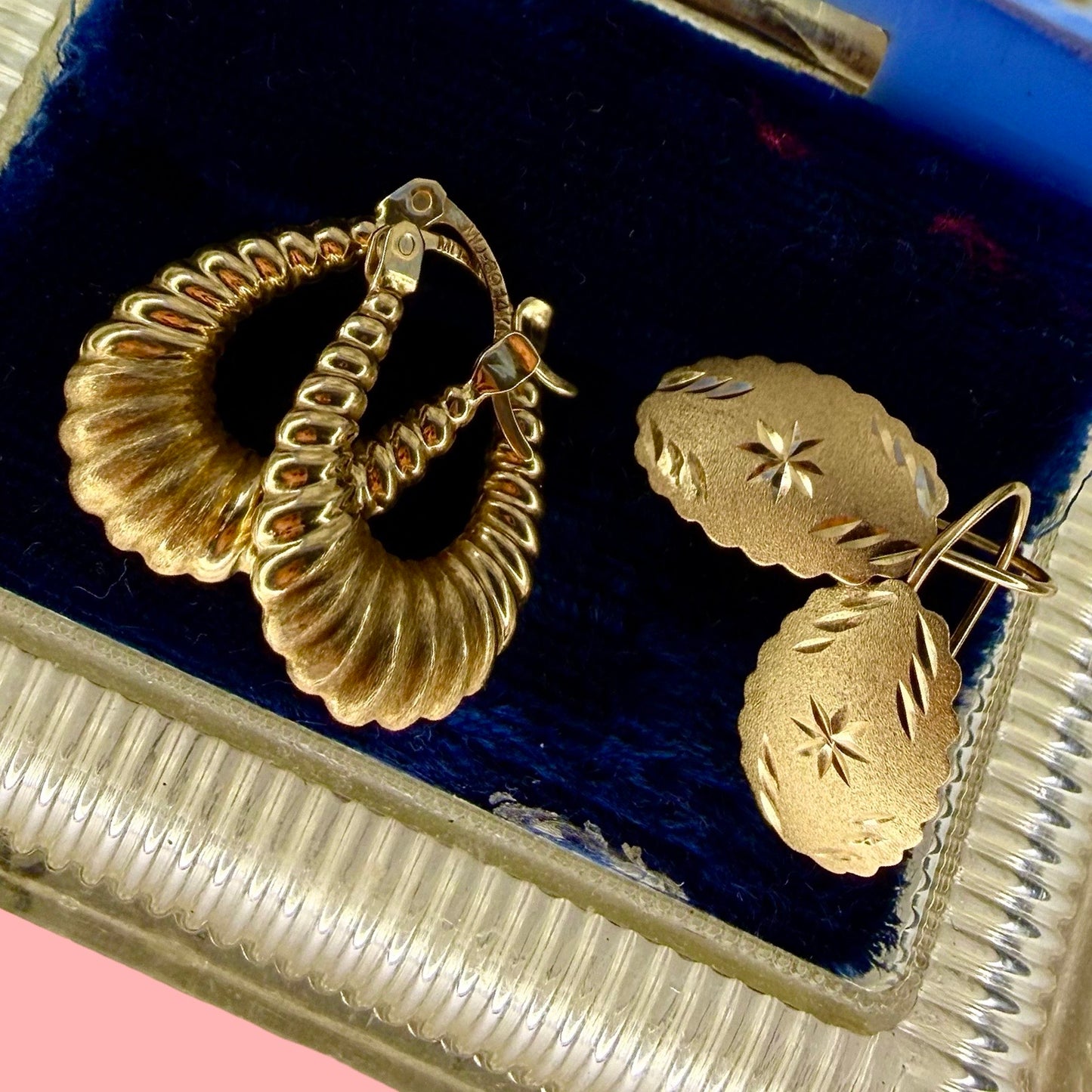 Vintage 14k Etched French Hook Earrings