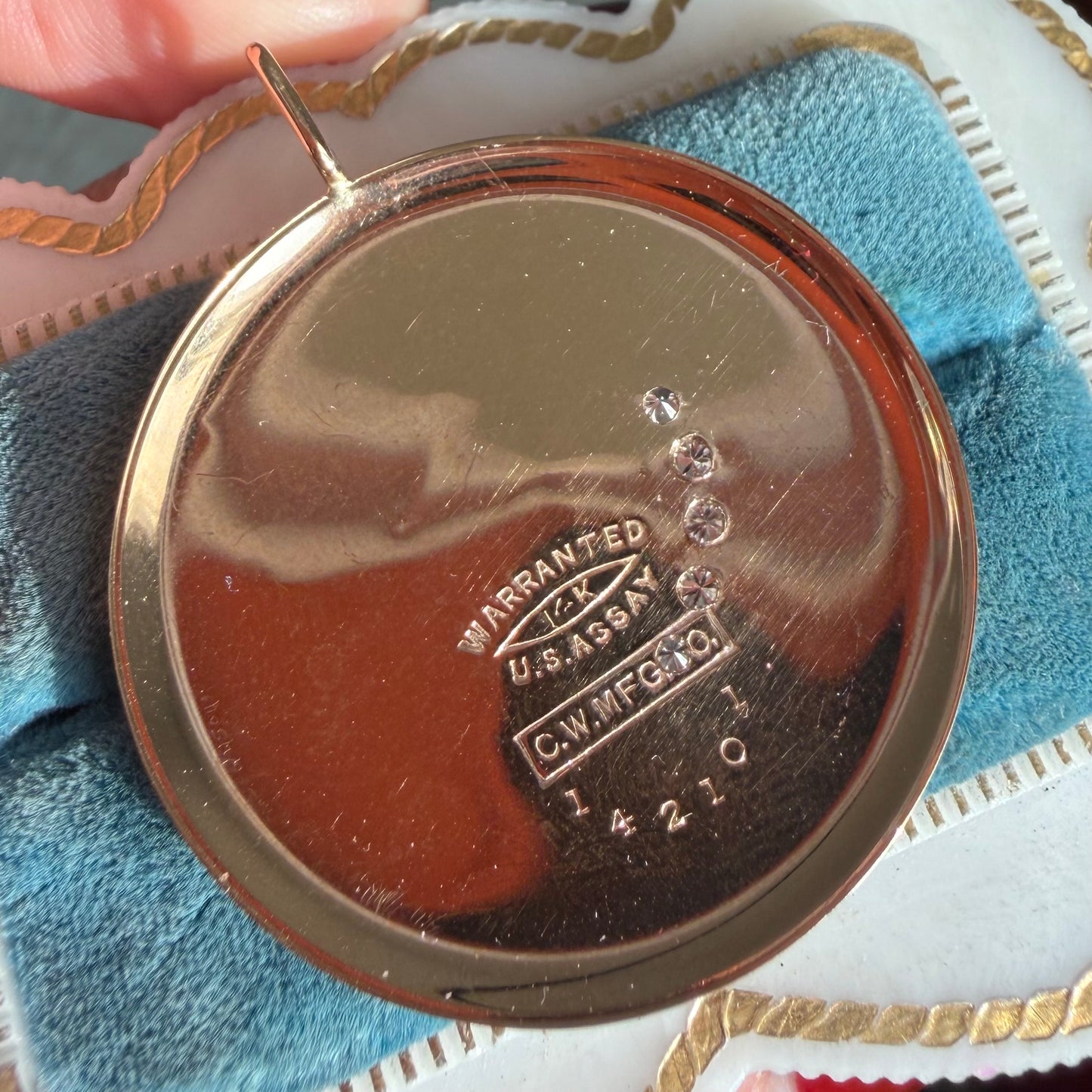 Upcycled 14k Antique Crescent Moon and Birds Disc Pendant