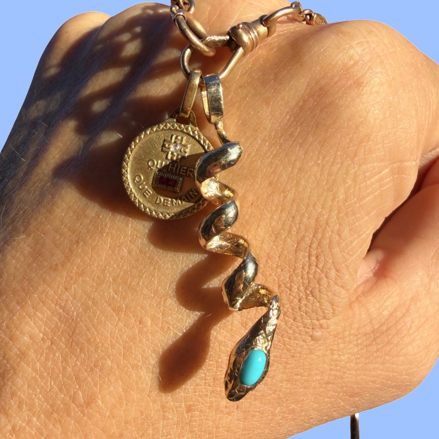 Upcycled 14k Turquoise Snake Charm