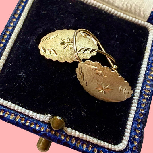 Vintage 14k Etched French Hook Earrings