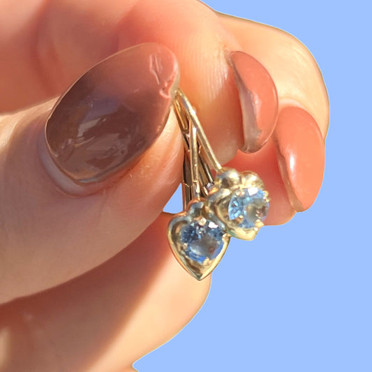 Vintage 14k Blue 'Topaz' Heart Earrings