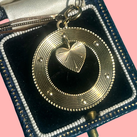 Vintage 14k Engine Turned Disc with Floating Heart