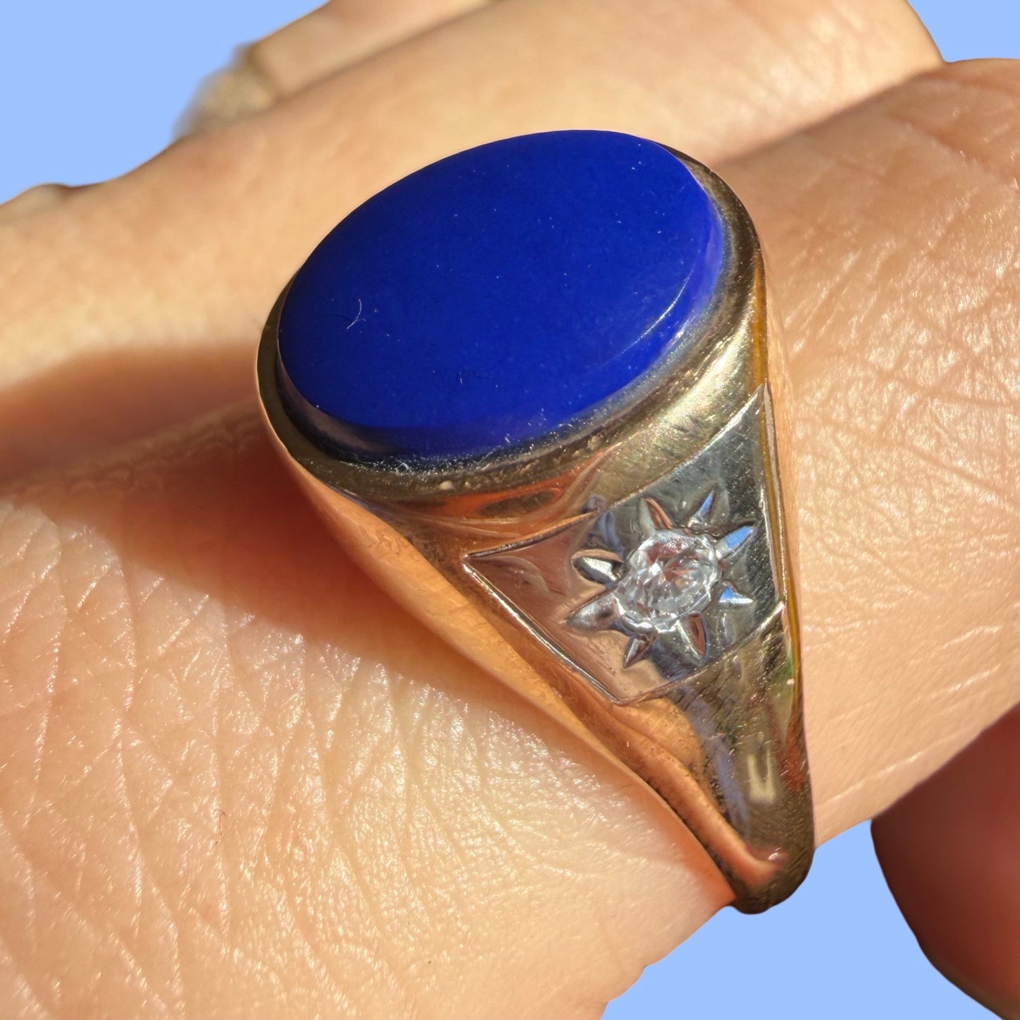 Vintage 14k Lapis and Diamond Tiffany & Co Signet Ring