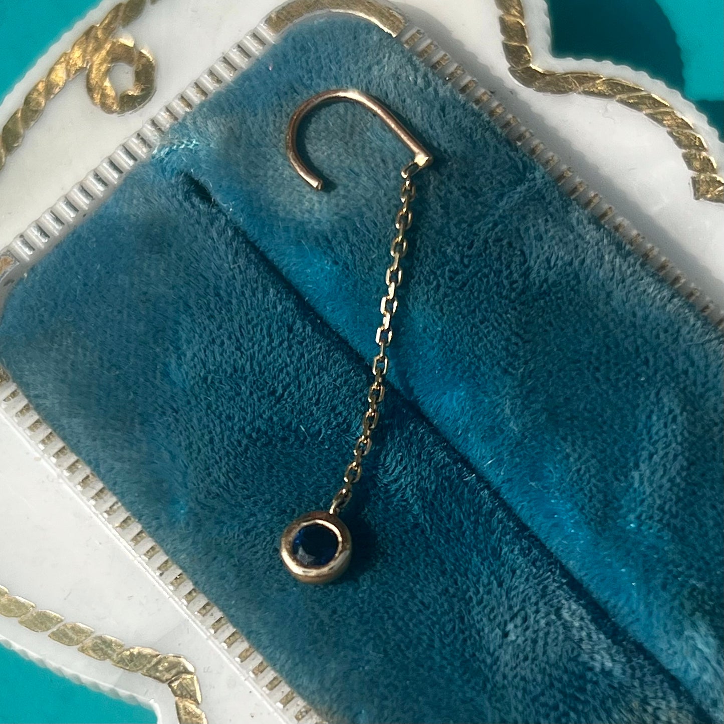 Upcycled Sapphire Huggie Threaders