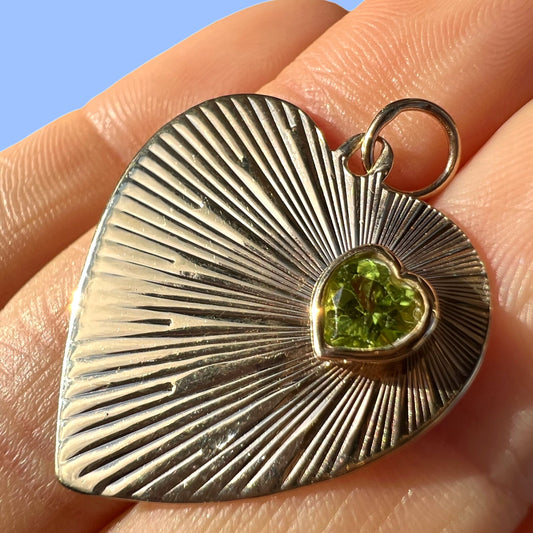 Vintage Engine Turned Heart with Heart Peridot