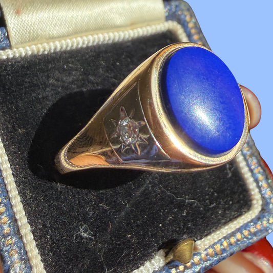 Vintage 14k Lapis and Diamond Tiffany & Co Signet Ring