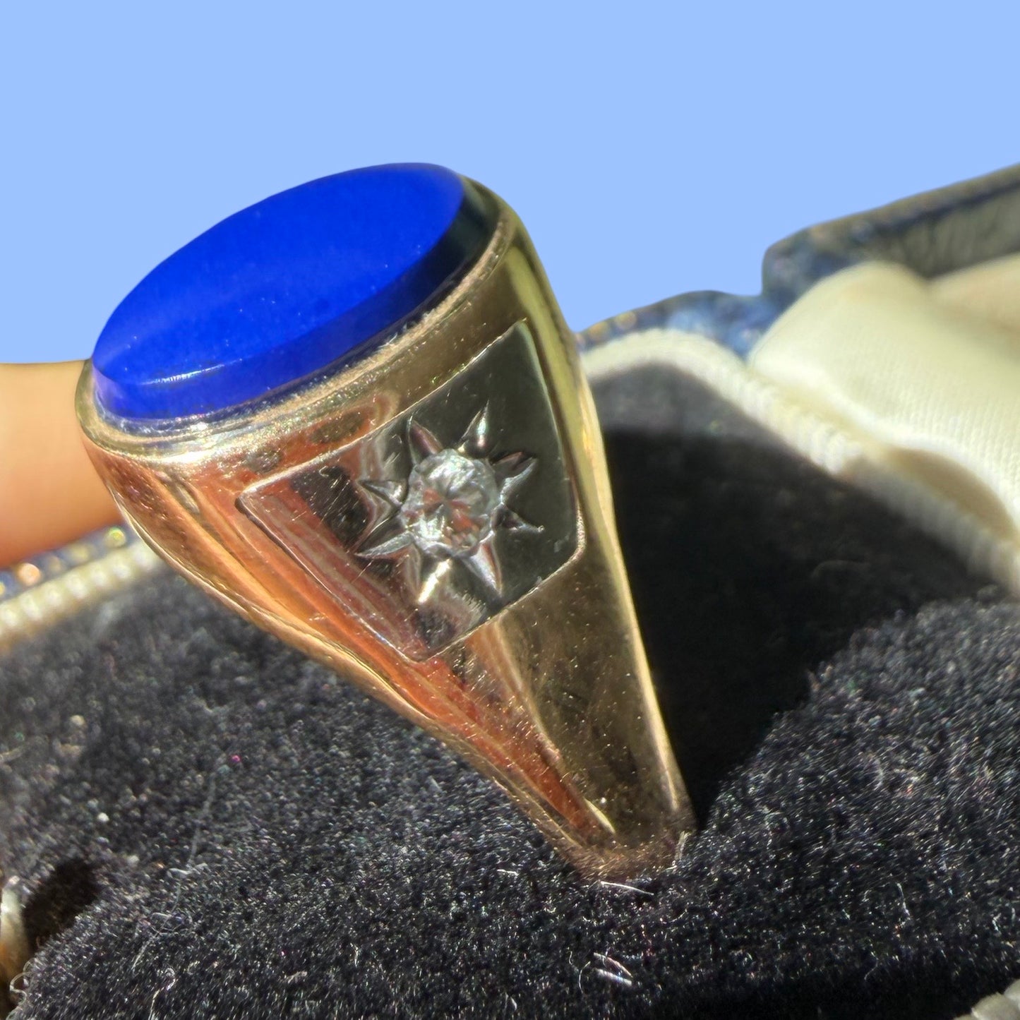 Vintage 14k Lapis and Diamond Tiffany & Co Signet Ring