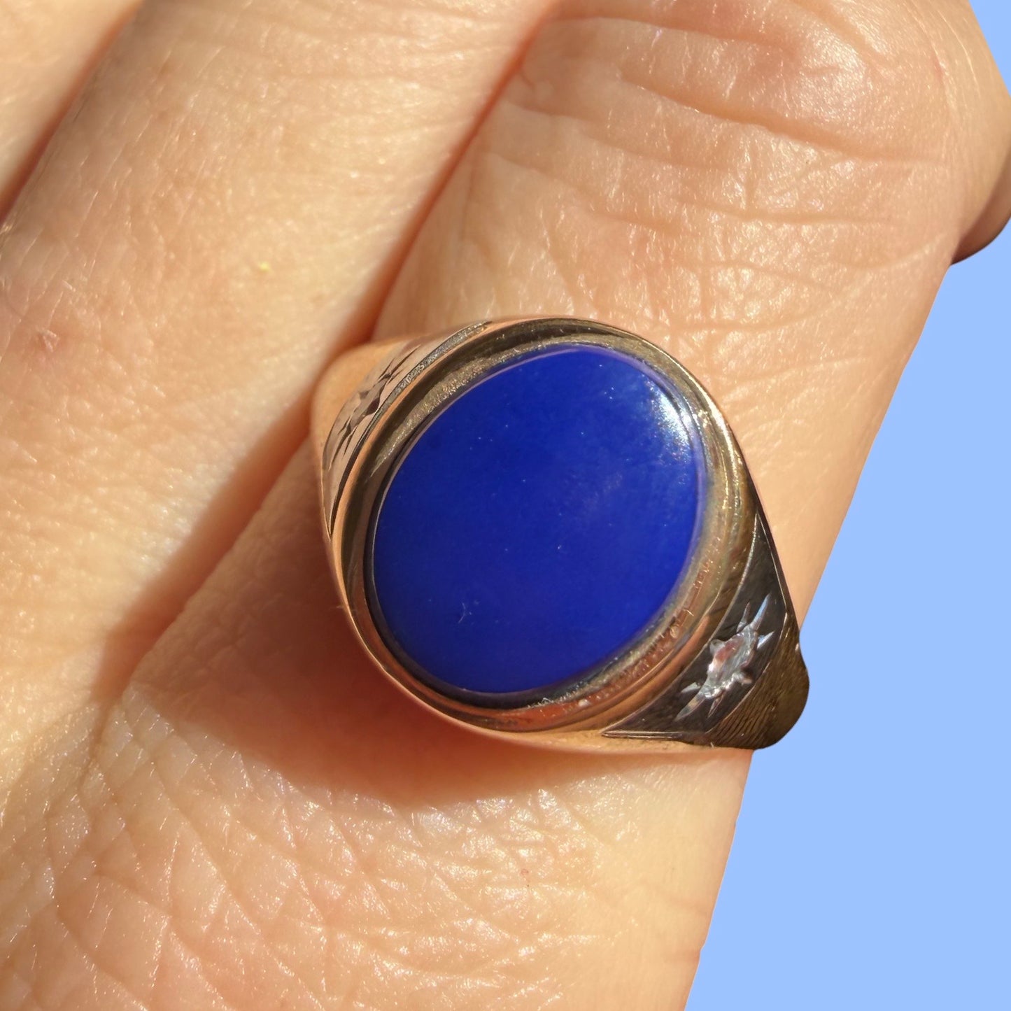 Vintage 14k Lapis and Diamond Tiffany & Co Signet Ring
