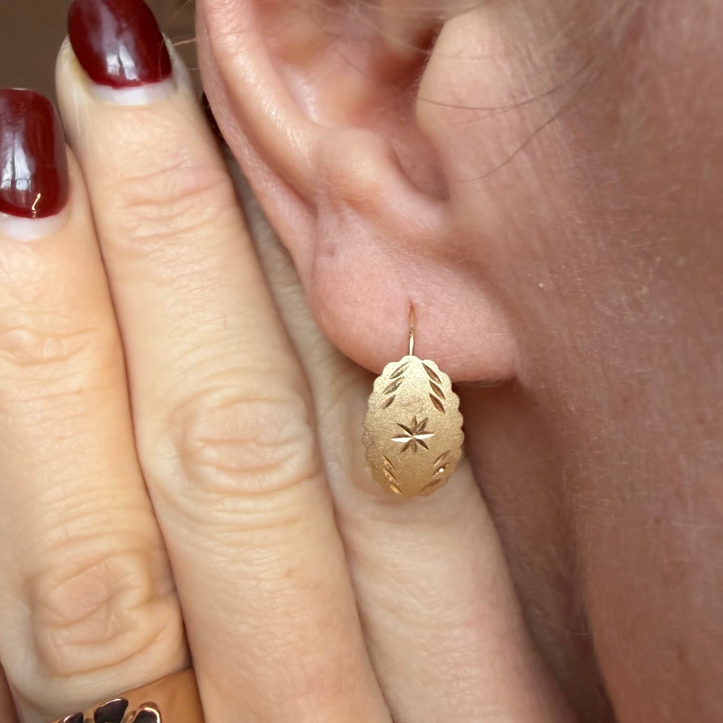 Vintage 14k Etched French Hook Earrings