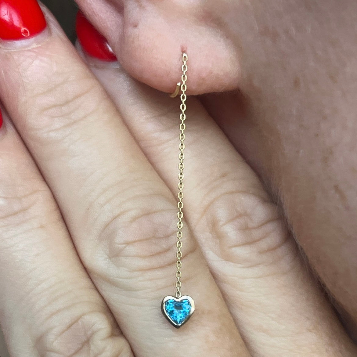 Upcycled 14k Zircon Heart Huggie Threaders